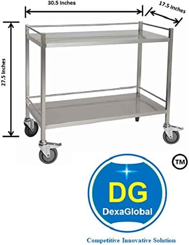 Metro Hospital Stainless steel Instrument Trolley-Metal Stainless Steel Metallic Smart Trolley Rack Table Heavy Duty 2 Shelves with 3 Side Rails -5g