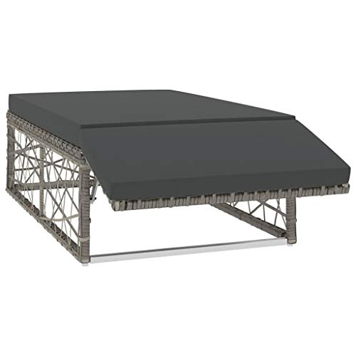 vidaXL Gartenmöbel 2-TLG. mit Auflagen Sofa Lounge Sitzgruppe Sitzgarnitur Gartengarnitur Gartenset Gartensofa Fußhocker Poly Rattan Grau – Bild 6