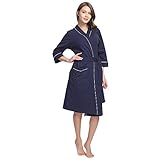 M&M Mymoon Womens Cotton Robe Soft Breathable Kimono Robes Knit Bathrobe Loungewear Short Sleepwear (Navy Blue, L)
