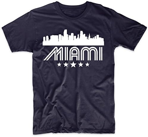 Really Awesome Shirts Miami Florida Skyline Retro Style T-Shirt, XXL Navy