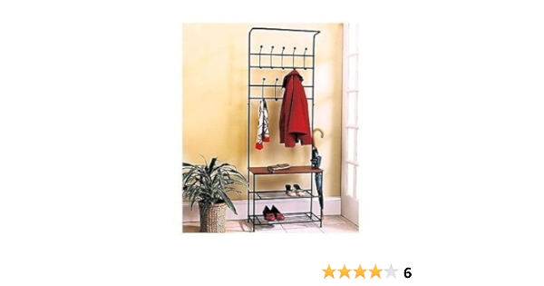 Amazon Com Coat Hat Racks Entryway Storage Bench Coat Rack Black Metal Wood Seat Shelf Hall Tree Rustic Furniture Decor
