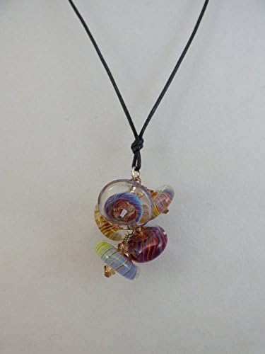 Multi-color Silver Glass Disc Artisan Lampwork Bead Cluster Necklace with Swarovski Accents on Leather Cord