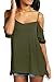 FISOUL Women's Off Shoulder Top Ruffle Sleeve Spaghetti Strap Halter Tops Army Green