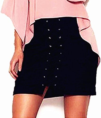 Ajclub Women's Sexy Vintage Lace Up High Waist Bodycon Faux Suede Mini Skirt (L, Black)