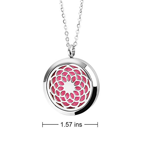 Maromalife Diffuser Necklace Aromatherapy Essential Oil Diffuser Necklace Stainless Steel Sunflower Locket Pendant with 10 Colors Refill Pads
