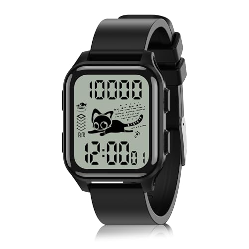 EZON T048 Digital Kids Watch for Teens Girls Boys,Sport Watch with Virtual Pet Cat Step Counter Stopwatch Pedometer Timer Alarm, No App Waterproof Fitness Tracker for Ages 7-18