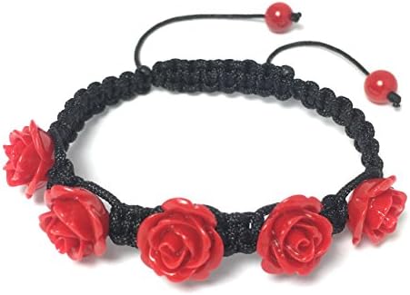 Rose Bracelet Flower Bridal Bridesmaid Hypoallergenic Flexible Size 7" 7.5" 8" 8.5" 9" 9.5" 10" 10.5" Pink Black Turquoise Blue Red White Drawstring