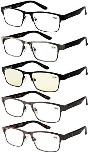 EYECEDAR 5-Pack Reading Glasses Men Women Blue Light Blocking Oval Frame Style Spring Hinges Readers 1.00