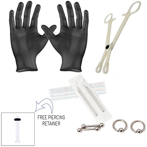 BodyJewelryOnline Unisex Body Piercing Kit, Captive Bead Ring, Barbells, Gauge Jewelry, Catheter Hollow Needles, Hypoallergenic Supplies, 10 G, Pack Of 10