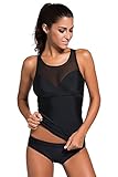 Women 2 Pcs Racerback Mesh Tankini Top Swimwear With Panty