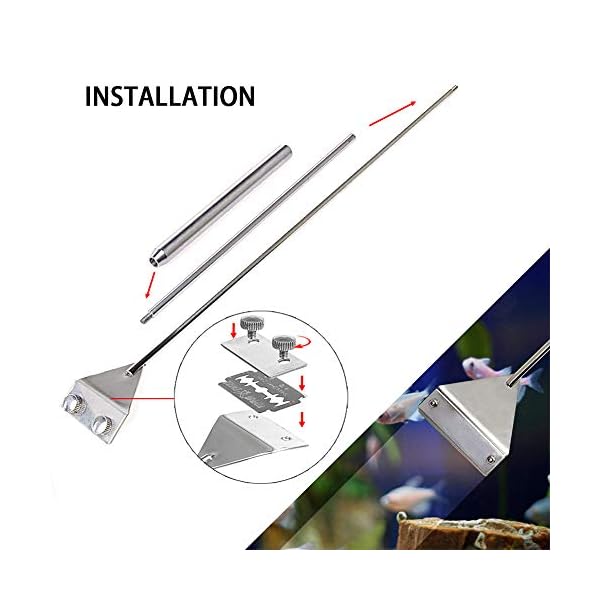 HOTOOLME Algae Scraper Fish Tank Scraper Cleaner Tool Kit with 10 Blades for Glass Aquarium Cleaning 65cm Long Handle