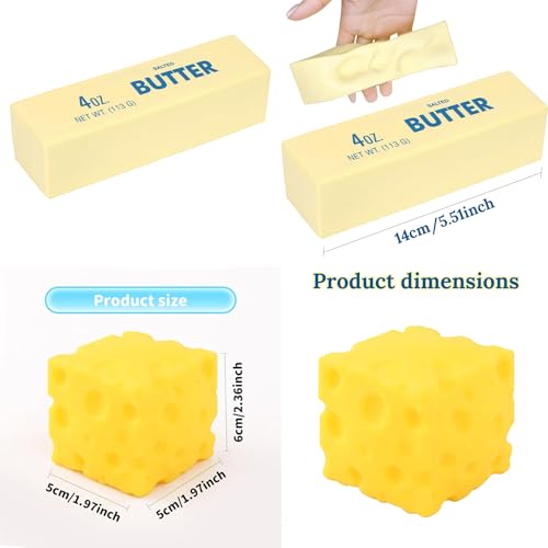 Butter Squishy, Sensory Cheese Block Slow Rise Squishy, Adults Soft Novelty Rebounding Sensory Theme Cheese Butter Stress Balls, (a Set of 2pcs) (C)