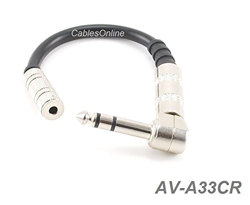 CablesOnline 4inch 3.5mm Stereo Female to 1/4inch (6.35mm) Professional Premium Grade Stereo Right Angle Plug Audio Adapter, AV-A33CR