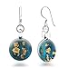 Chuvora 925 Sterling Silver Hand Blown Glass Golden Stardust Blue Sky Cabochon Round Dangle Earrings