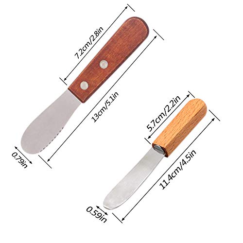 8 Pack Stainless Steel Straight Edge Wide Butter Spreader with Wood Handle Deluxe Sandwich Cream Cheese Condiment Spreader Set Kitchen Tools,5 inch/4.41 inch, 2 Colors