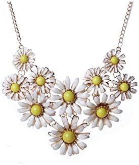 Adorable Woman Daisy Flower Cluster Bib Pendant Golden Chain Choker V Collar Necklace