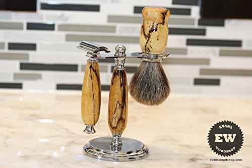 Handmade Shaving Kit - Spalted Tamarind Wood - Handmade Shaving Set with Shaving Stand, Shave Brush &amp; Razor Handle - Father's Day Gift, Groomsman Gift, Christmas Gift