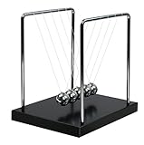 Classic Newtons Cradle Balance Balls Science Psychology Puzzle Desk Fun Gadget with Black Wooden Base (Medium)