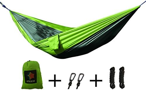 IMEEK Double Hammock for Backpacking Travel Hiking Beach Yard, with Carrying Pouch (Army Green&amp;Green)