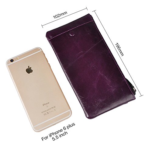CORNMI Phone Purse Wallet Handmade Dip Dye Leather Long Card Organizer Wallet with Removable Card Holder ,Universal Leather Case for iPhone ,Samsung - Purple
