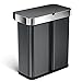 simplehuman 58 Liter / 15.3 Gallon Dual Compartment Rectangular Hands-Free Kitchen Recycling Trash Can with Voice and Motion Sensor, Black Stainless Steel