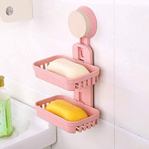 Mobhada Double Layer Plastic Inter Design Corner Caddy Shelf Shower Case with Wall Mounted Suction Cup (Medium, Random Colour)