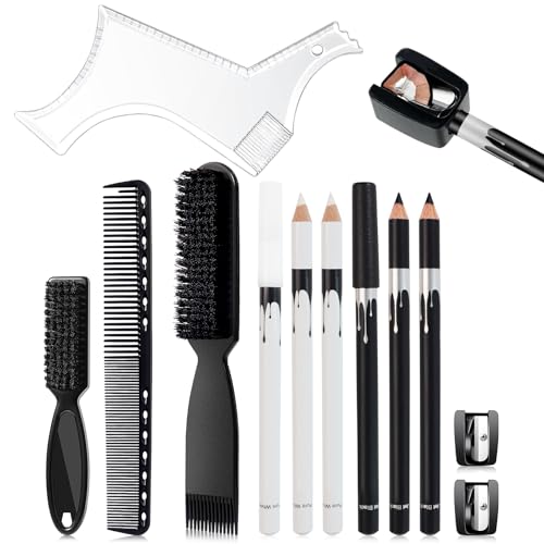 DUAIU 12Pcs Beard Shaper Tool Kit for Men Grooming, White Black Barber