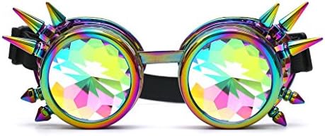 Halloween Goggles - Kaleidoscope Rave Steampunk Goggles with Rainbow Glass Lens Retro Cyber Punk Gothic Cosplay Dance Gogges