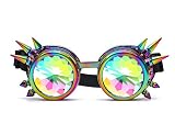 FUT ABS Rainbow Spiked Steampunk Goggles, Kaleidoscope Rave Lenses Cyber Welding Goth Cosplay Vintage Goggles