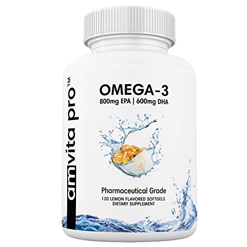 Premium Omega 3 Fish Oil 800mg EPA 600mg DHA - Pharmaceutical Grade - Burpless Natural Lemon Taste - 120 Capsules - Potent Support for Healthy Heart and Brain - Made in USA