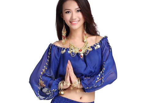 Zltdream lady s belly dance long sleeves chiffon top dark blue