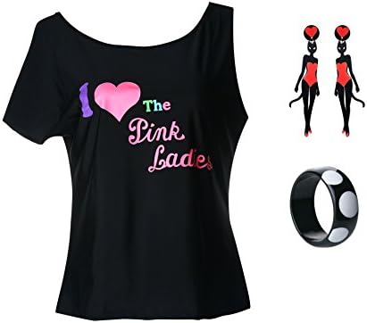 TDmall Clothing Series Women's I Love The Pink Ladies T-Shirt 50s Outfit accessories (XL/XXL)