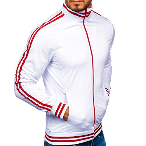 iYYVV Fashion Mens Autumn Winter Zipper Sportswear Patchwork Jacket Slim Long Sleeve Coat White