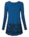 Vinmatto Women's Long Sleeve Scoop Neck Floral Printed Pleated Blouse Top Tunic Shirt(M,Y-Deep Blue)