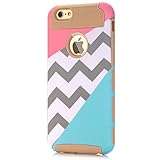 iPhone 7 Case,LUOLNH [2in1] Heavy Duty Hybrid Hard Case for Apple iPhone 7[4.7inch], Blue Mint Teal and Coral Pink Split Chevron Design Cover (Gold)