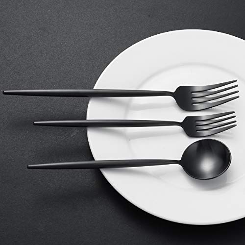 Artthome 20-Piece 18/10 Stainless Steel Flatware Silverware Dinnerware Set Cutlery Tableware Include Knife Fork Spoon (Black Matte) - Thumbnail 2
