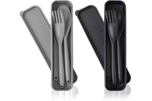 Large Reusable Utensils Set with Case, Portable Cutlery Set for Adults, Travel Fork Spoon Knife for Camping Work Picnic (Grey