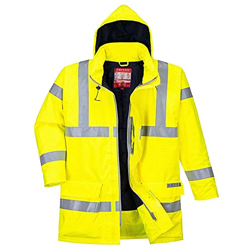 Portwest Bizflame Rain High Visibility, Fireproof And Anti-Static Parka, Size: XL, Color: Yellow, S778YERXL