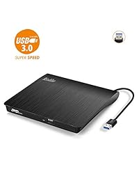 Rioddas Unidad de CD externa, USB 3.0 portátil CD DVD + -RW Drive Slim DVD CD ROM Regrabadora quemador compatible con ordenador portátil de sobremesa PC Windows Linux OS Apple Mac (negro)