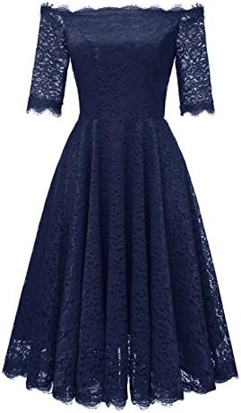Avril Dress Floral Cocktail Lace Bridesmaid Half Sleeves Evening Prom Dress-XXL-Navy Blue