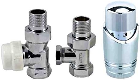 Straight Chrome Adjustable Thermostatic Radiator Valves Pack 1/2" BSP European Thread 15mm Lockshield TRV