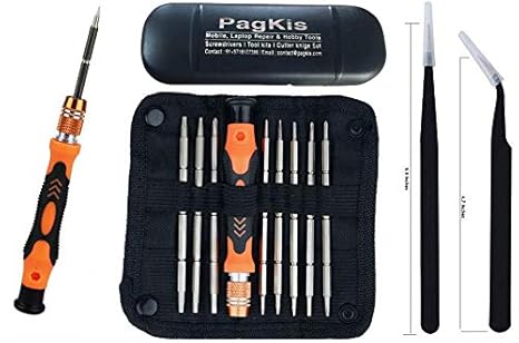 PagKis Reversible Precision Screwdriver Tools Set with 2 ESD Safe Tweezers for Opening and Repairing Mobiles, Laptops, Gaming Controllers, Gadgets with Tempered Proof T8 / T9 Security Hole Bits