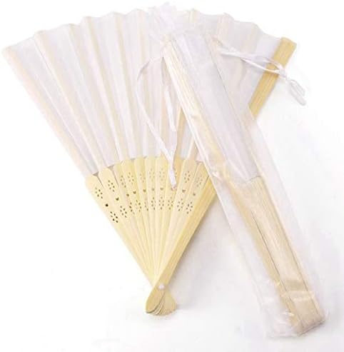 Yalulu 10pcs White Pocket Silk Fans Folding Handheld Fan DIY Crafts with Gift Bags for Wedding Party Guest Favors