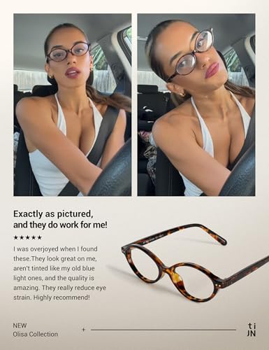 TIJN Olisa Blue Light Blocking Glasses for Women Men,Oval Glasses Frame Bluelight Glasses for Gaming/Computer/Screen