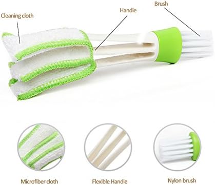 Alician Double-head Car Cleaner Air-condition Outlet Dashboard Cleaning Brush Home Dusting Blinds Keyboard Brushes for House, Car, Office, White and Green