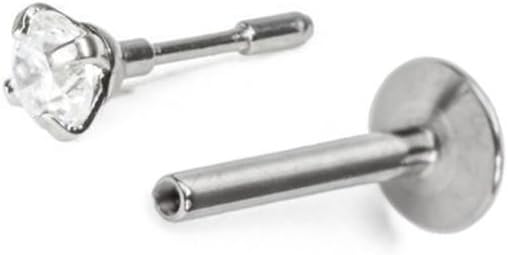 Titanium Labret Style Push Pin Threadless Nose Stud Ring, 316L Surgical Steel Insert 18G