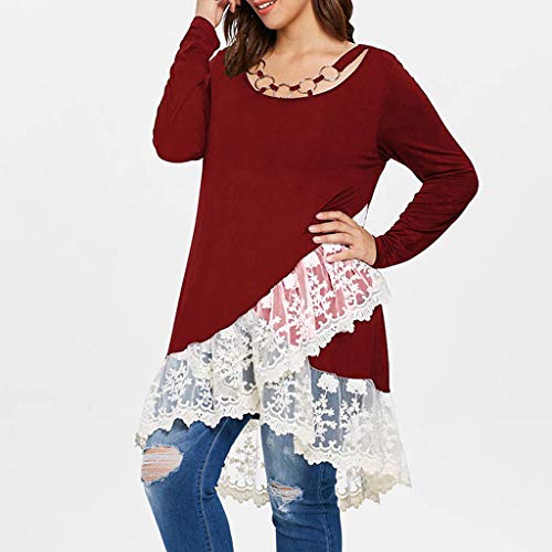 Respctful ♪☆ Women's Lace Patchwork Pullover Long Sleeve Blouse Layered Hem Tee Casual Blouse Top