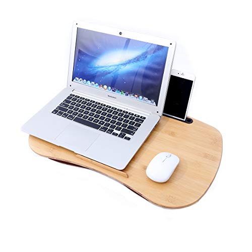 Bamboo Lap Desk with Soft Cushion Laptop Tray Desk with Phone Holder, Portable for Reading Writing and Work on Bed Couch, Large Size 21.6 in x 13.7 in