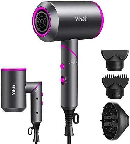 YIHAI High Concentration Negative Ion 1,500 W Large Airflow Hair Dryer, Negative Ions, Rotatable, Folding, 57° Constant Temperature Hair Care, Dryer, 3 Speeds, Cold Air, Low Noise, Quick Drying, Large Air Volume, Overheating Prevention, 3 Nozzles, Lightweight, Home and Travel, Japanese Instruction Manual Included (English Language Not Guaranteed)