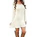 Franterd Women's Plain A Line Cable Long Sleeve Knit Sweater Mini Dress (S, White)